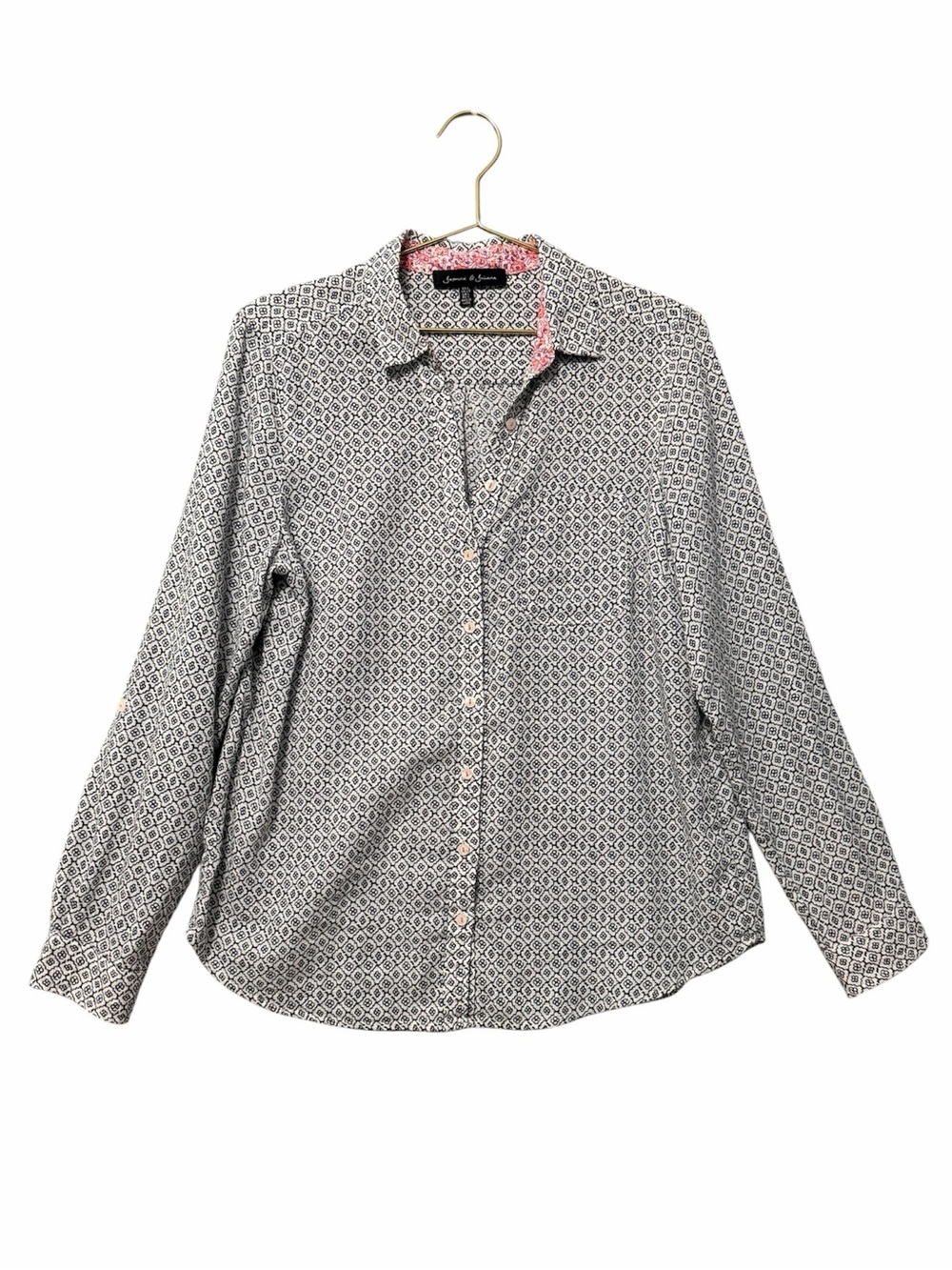 Jasmine and Juliana Geo Print Lightweight Cotton Button Up Top Size Large White